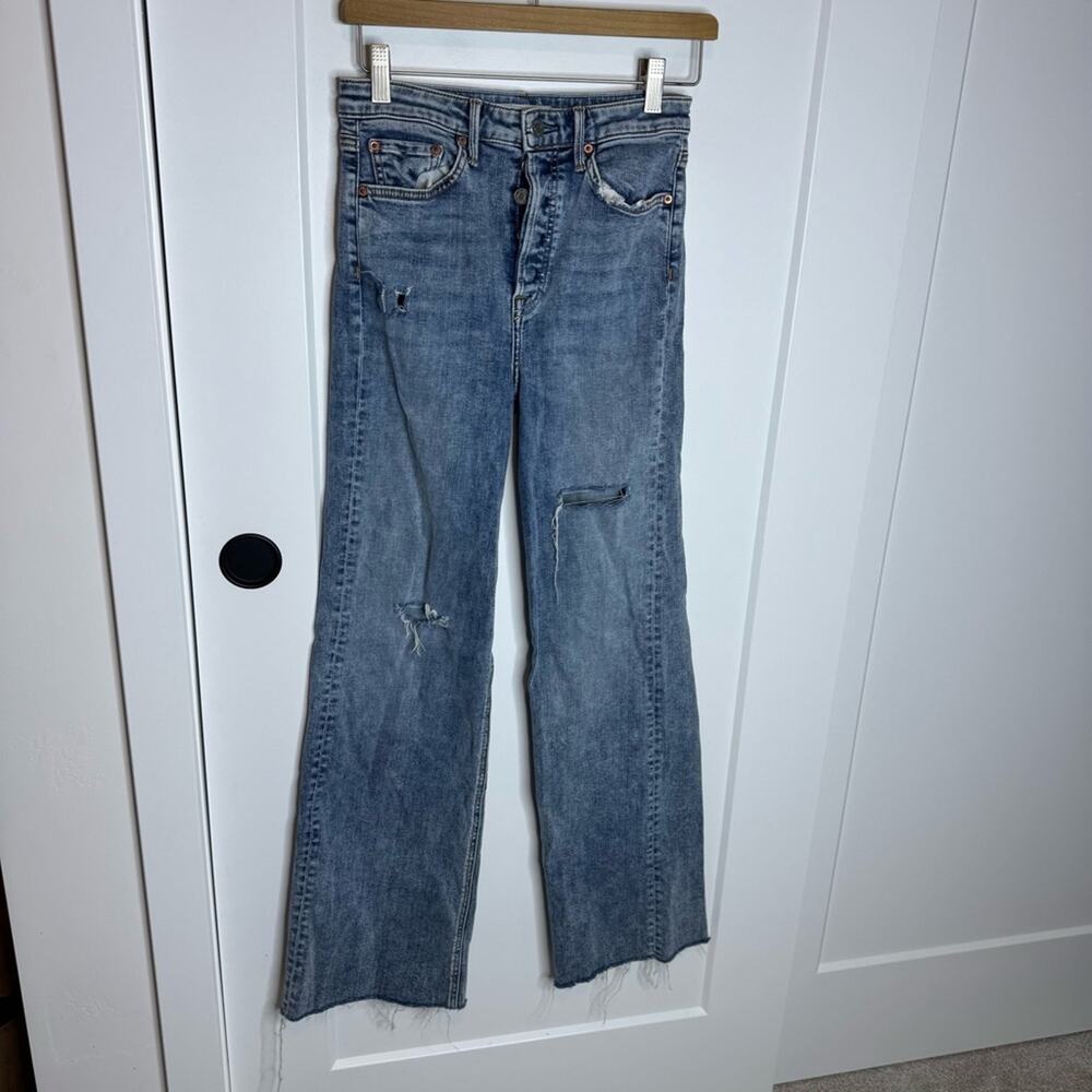 GRLFRND Carla Acid Wash Wide Leg Loose Fit High Rise Distressed Jeans Size 26